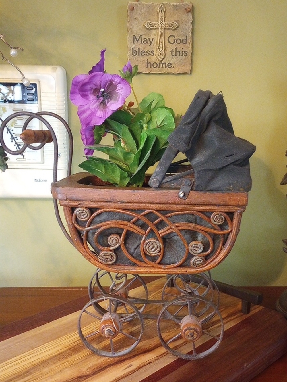 Rustic Brown Metal Decorative Baby Carriage